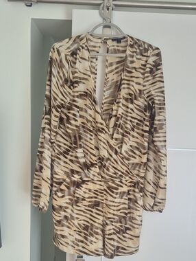 G by Guess Beige and Brown Zebra-Print Wrap Tunic